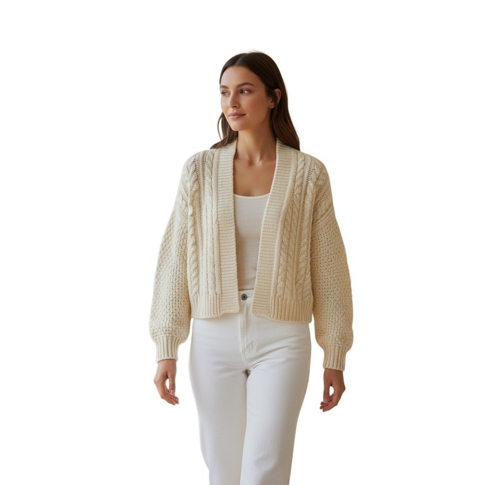 Princess Polly Elegant Cozy Cream Cable Knit Cropped Cardigan Open Front M NWOT